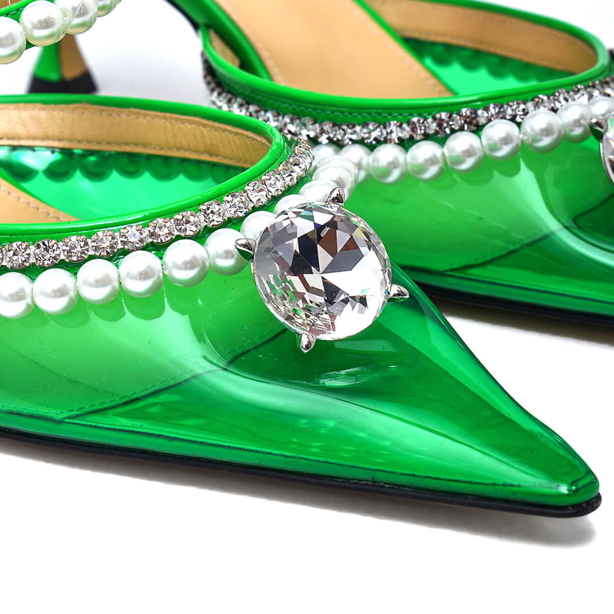 Mach & Mach - Neon Green Pvc & Patent Leather Diamond of Elizabeth Pearl Mules